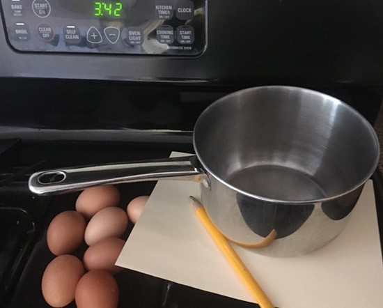 Materials needed for a STEM activity where you explore how to tell the difference between a cooked and a raw egg.