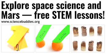 Paper helicopter, models of planets, and candy core samples to represent collection of space science and Mars-focused STEM lessons and activities