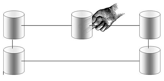 Diagram of a hand attempting to balance a frame made of marshmallows and skewers
