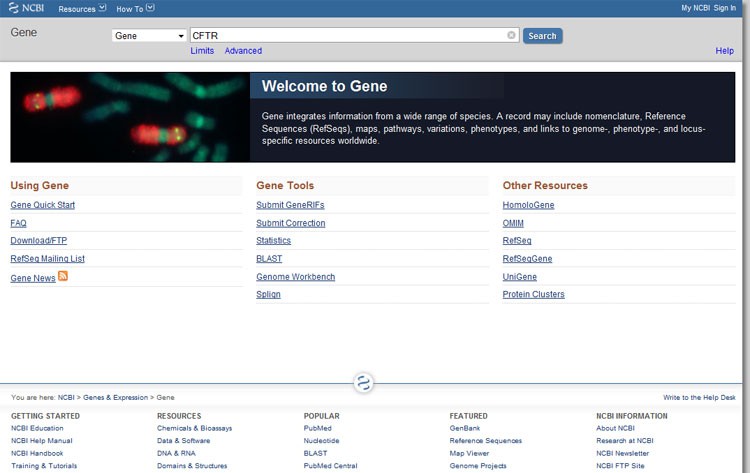 Screenshot of the ncbi.nlm.nih.gov homepage