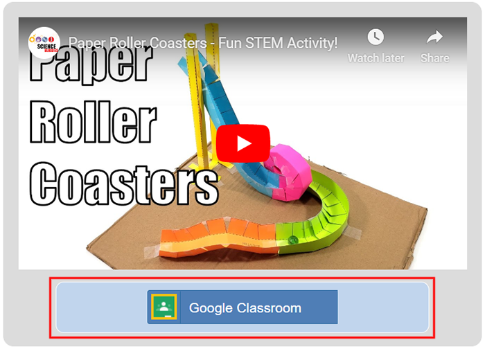 Cropped screenshot of a Create Assignment button for Google Classroom under a video on ScienceBuddies.org