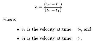 Equation for acceleration of an object photographed at two different times-