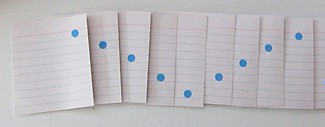 A blue dot is drawn at different positions on nine index cards