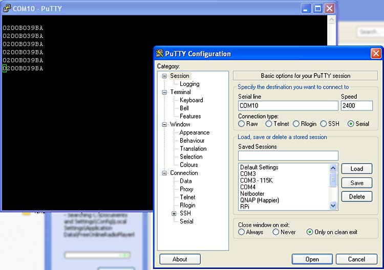 Screenshot of a settings configuration window in the program PuTTY