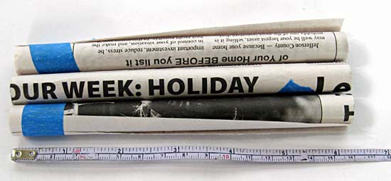Newspaper tubes cut to sixteen centimeters in length