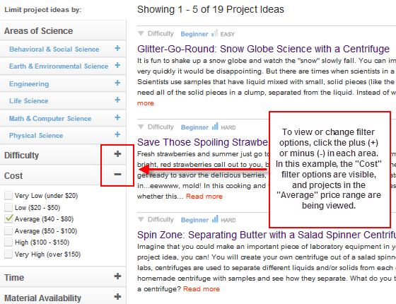 Science Buddies Project Library Filters / Sample 2