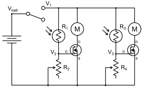 Circuit diagram for a light following robot