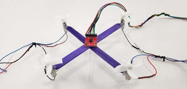  Drone with accelerometer taped to center of frame 