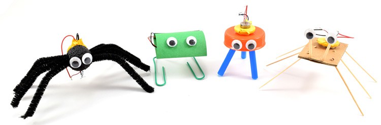 Example images of vibrobots made from household materials