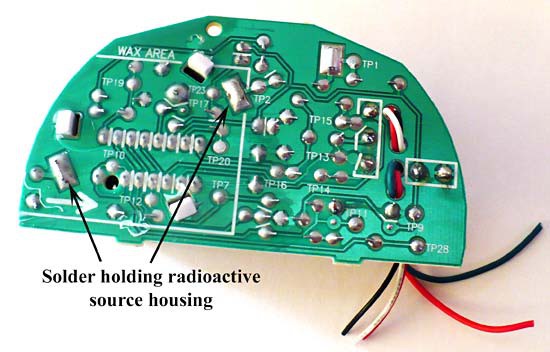 The backside of a smoke detectors circuit board