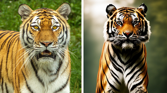 Two tiger images, one created by AI