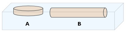 Drawing of a disk and cylinder floating an a container of water