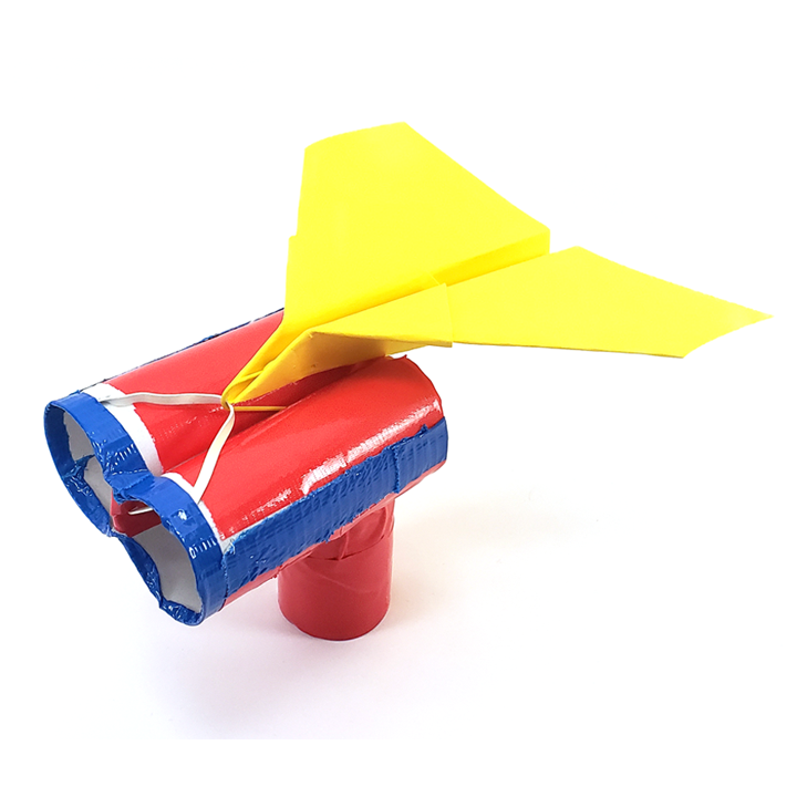 Paper airplane launcher for Father's Day science fun