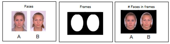 A black oval frame is added to two side by side headshots to hide the halo effect created by a composite image