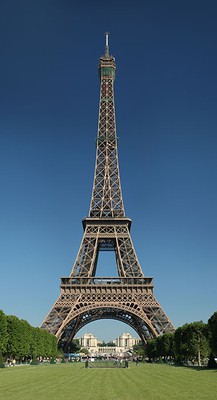  the Eiffel tower, a tall tower made from trusses that is wider at the base than at the top 