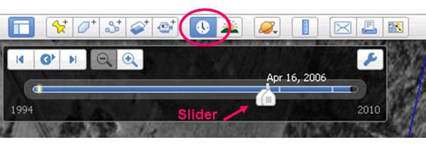 Cropped screenshot of a timeline slider in the program Google Earth