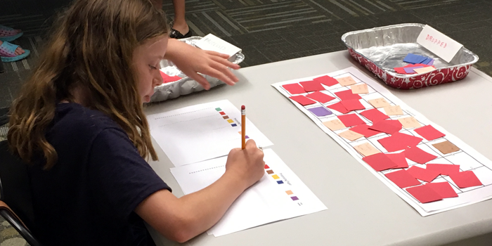 Summer Science at the Library / student doing the denial of service activity as part of a STEM workshop at her local library