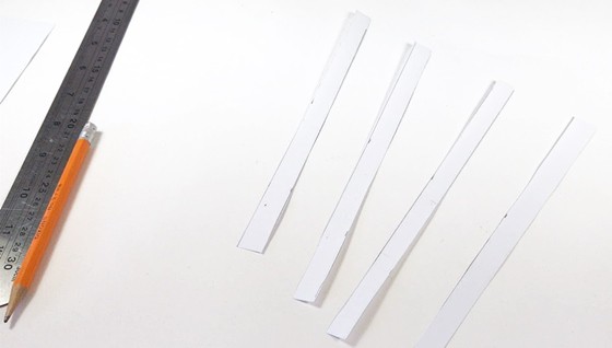 Four cut paper strips that are a half-inch wide.