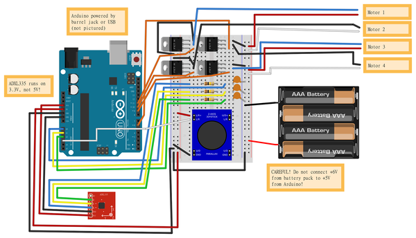  Breadboard diagram for drone automatic balancing circuit 