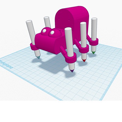 A digital render of a six-legged insect-shaped art bot