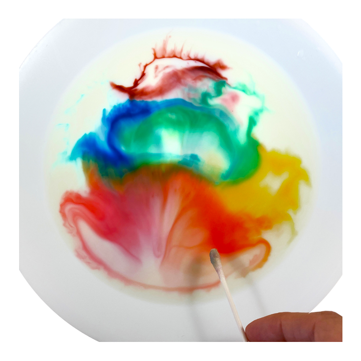 Color spreading through milk in the Milk Rainbow science experiment - Awesome Summer Science Experiments
