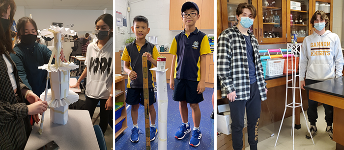 Examples of paper towers from the 2021 Fluor Challenge