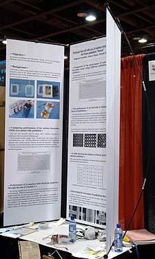 A science project displayed on three large sheets of paper attached to a wire stand