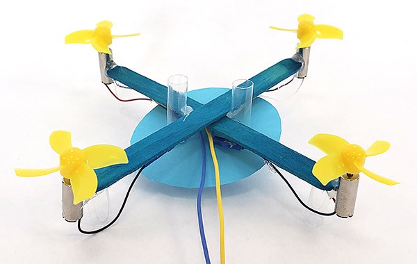 Drone with paper circle mounted to the bottom
