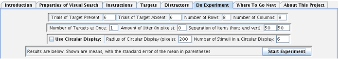 Cropped screenshot of the Do Experiment tab in the program Visual Search