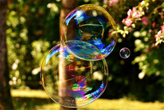 Large bubbles float in the air