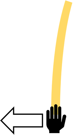 Drawing of a ruler bending due to velocity increase
