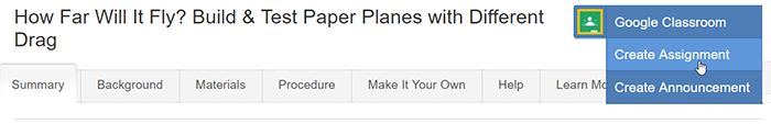 Google Classroom create assignment option