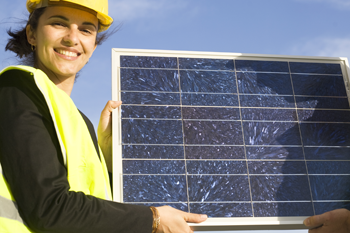 solar energy systems engineer with solar panel