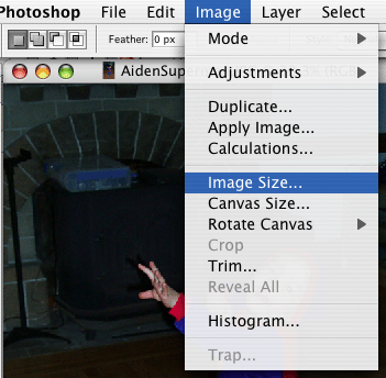 Screenshot of the image menu drop-down in the program Photoshop