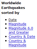 partial screenshot of USGS Historic Worldwide Earthquakes webpage