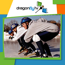 Thumbnail for a speedskating video features three speed skaters