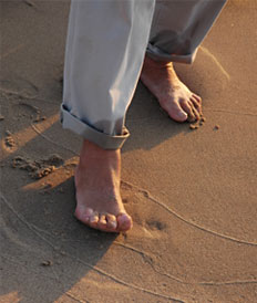 barefoot on the beach