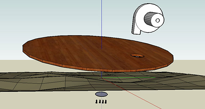  blower, wood base, plastic sheet, plastic disk, small wood screws