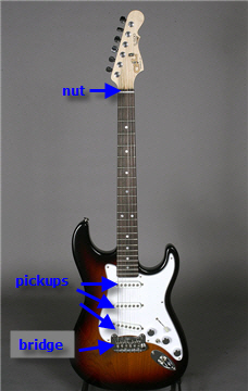 Front view of an electric guitar.
