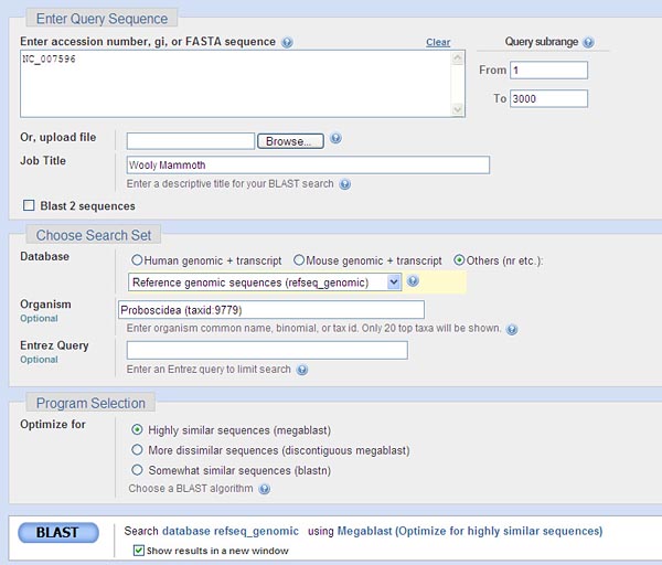 NCBI BLAST page