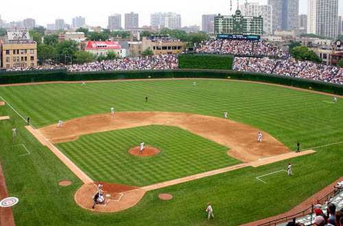 Aerial view of Wrigley field in Chicago