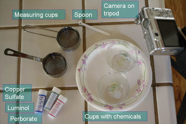 Set-up to take picture of luminol reaction