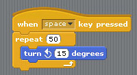 Computer Science fair project Scratch script the sprite spins when the spacebar is pushed. IMG 3