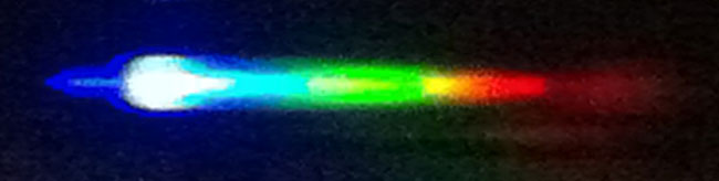 Overexposed picture of a color spectrum, showing white where it should be blue.
Chemistry science project
