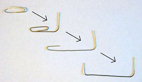 Picture of how to unfold a paperclip to make an electrode.
Biotechnology science project