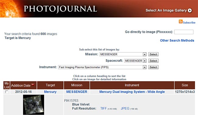 Mercury crater science fair project Photojournal screenshot
Astronomy science project