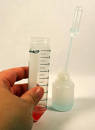Add DNA extraction buffer to strawberry cell sample
Biochemistry science project