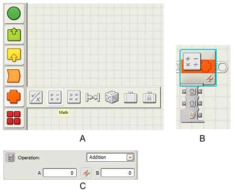 Robotics science project Lego NXT-G math block, menu, options