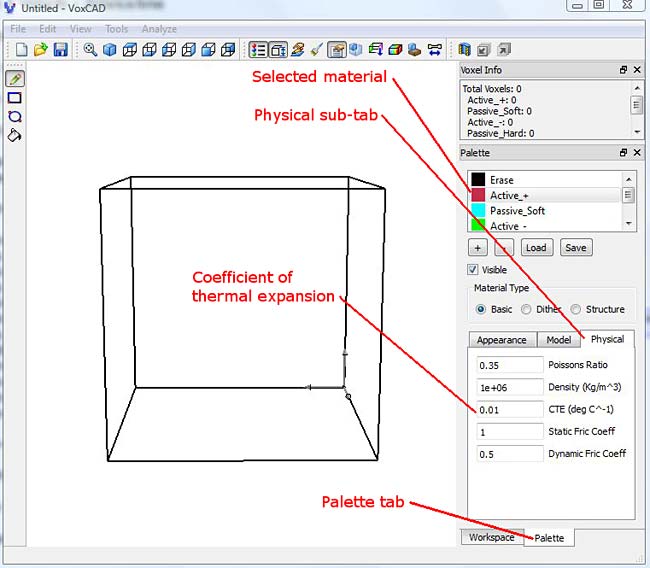 VoxCAD coefficient of thermal expansion material property