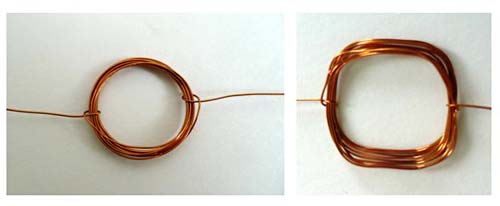 Two examples of neatly coiled wire creating an electromagnet